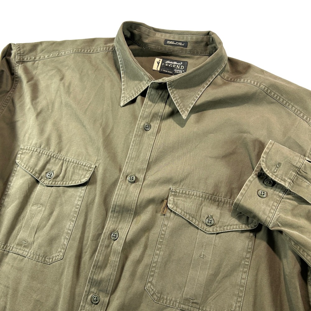 Eddie Bauer Elkhorn Shirt Mens XXL Olive Green Utility Canvas Long Sleeve Button